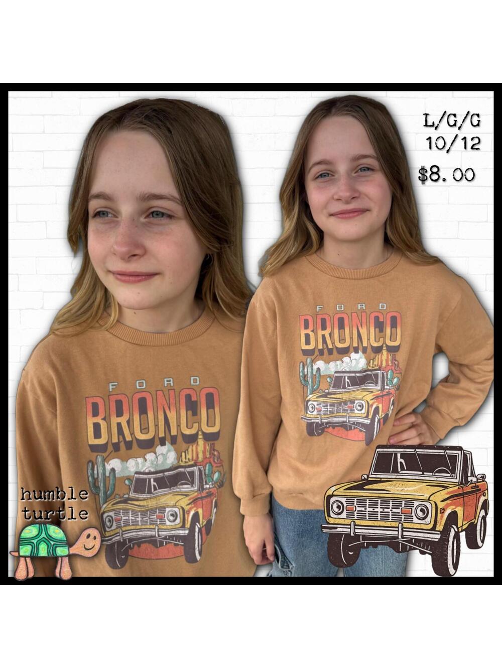 Brown Ford Bronco crewneck sweatshirt | Daughter never wore | Juniors L (10/12)